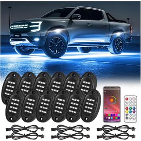 12Pods Dream Color RGB+IC LED Rock Lights, Underglow Lights kit with APP/RF Remote Control Chasing Effect, Multicolor addressable Rock Light kit Waterproof 12v for Jeep Truck SUV ATV UTV
