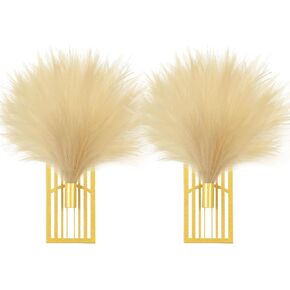 KOYILTD 2 Pieces Boho Wall Decor Gold Metal Wall Art Artificial Pampas Wall Mounted Home Artwork Plant Hanging Decor for Bedroom Living Room Kitchen Bathroom (Gold, Fresh Shell)