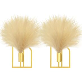 KOYILTD 2 Pieces Boho Wall Decor Gold Metal Wall Art Artificial Pampas Wall Mounted Home Artwork Plant Hanging Decor for Bedroom Living Room Kitchen Bathroom (Gold, Fresh Shell)