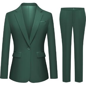 Womens 2 Piece Pants Suit Solid Notch Lapel One Button Slim Fit Blazer Jacket Elastic Waist Pants Tuxedo Set Black