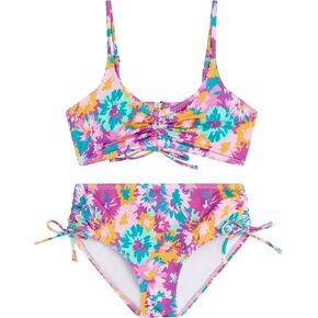 Kanu Surf Girls' Willow V-Neck Bikini Beach Sport 2-Piece Swimsuits, Ruched Solid White