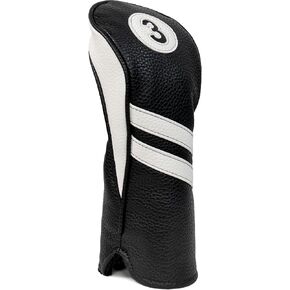 ProActive Sports | Vintage Golf Club Head Covers | for Drivers, Fairway Woods, and Hybrids | Classy Headcovers That Fit Most Clubs | Classic Leather Look | 3-Wood Headcover | Black/White