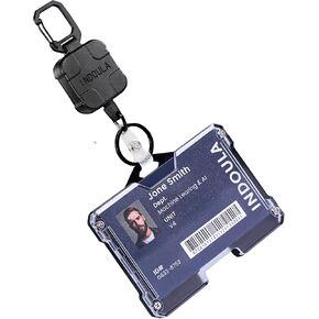 2 Pack Retractable Horizontal Badge Holder,ID/Card Badge Holder with 31.5" Retractable Badge Reel and 4 Cards Slot, Black.