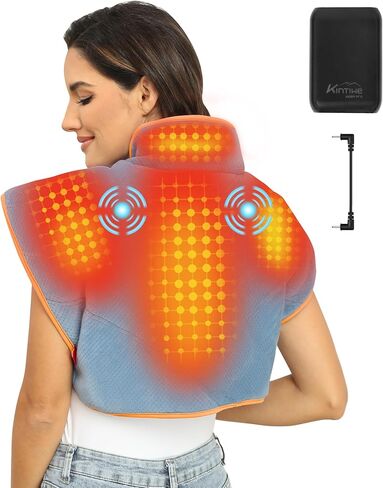 Heating Pad for Neck and Shoulders and Back with Battery,12V Cordless Heated Pad with Vibration Massager and 3 Heating Modes,Portable Weighted Electric Heat Pad,16.9'' x 23.6'' in Saudi Arabia