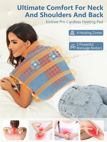 Heating Pad for Neck and Shoulders and Back with Battery,12V Cordless Heated Pad with Vibration Massager and 3 Heating Modes,Portable Weighted Electric Heat Pad,16.9'' x 23.6'' in Saudi Arabia