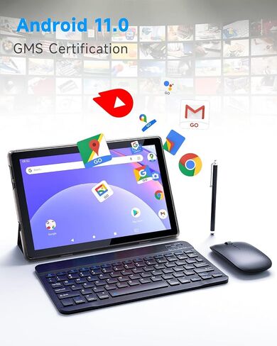 Tablet With Keyboard 2 in 1 Tablet Android Tablet 10 Inch Tablets, Include Mouse Case Stylus Tempered Film 5G Wifi Wifi6 128GB ROM+6GB RAM 10 IN IPS 8MP Camera 6000mAh Battery 10.1" FHD Android 11 Tab in Saudi Arabia