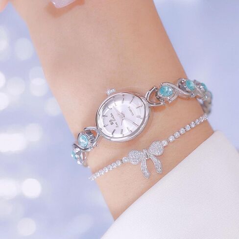 MASTOP Luxury Vintage Colorful Crystal Oval Watch Fashion Ladies Small Dial Dress Quartz Wrist Watch Waterproof Watch Fashion Bangle with Stainless Steel Band in Kuwait