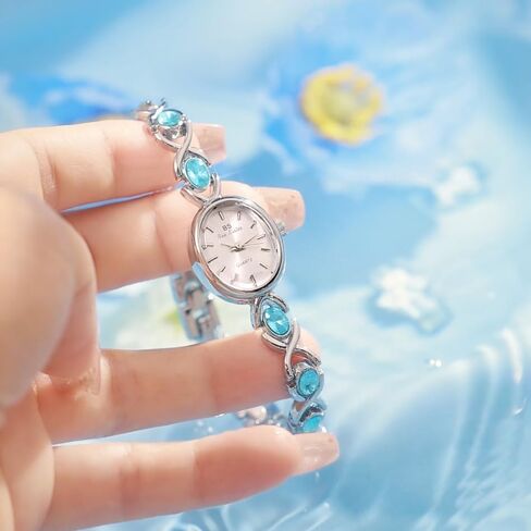 MASTOP Luxury Vintage Colorful Crystal Oval Watch Fashion Ladies Small Dial Dress Quartz Wrist Watch Waterproof Watch Fashion Bangle with Stainless Steel Band in Kuwait