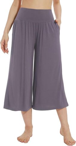 WiWi Women's Wide Leg Capri Pants Viscose from Bamboo Palazzo Lounge Bottoms with Pockets High Waist Pajama Bottom S-XXL in Kuwait