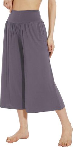 WiWi Women's Wide Leg Capri Pants Viscose from Bamboo Palazzo Lounge Bottoms with Pockets High Waist Pajama Bottom S-XXL in Kuwait