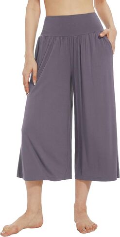 WiWi Women's Wide Leg Capri Pants Viscose from Bamboo Palazzo Lounge Bottoms with Pockets High Waist Pajama Bottom S-XXL in Kuwait