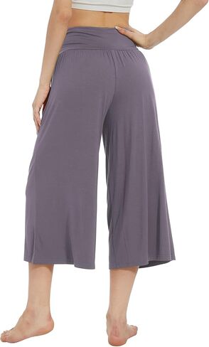 WiWi Women's Wide Leg Capri Pants Viscose from Bamboo Palazzo Lounge Bottoms with Pockets High Waist Pajama Bottom S-XXL in Kuwait