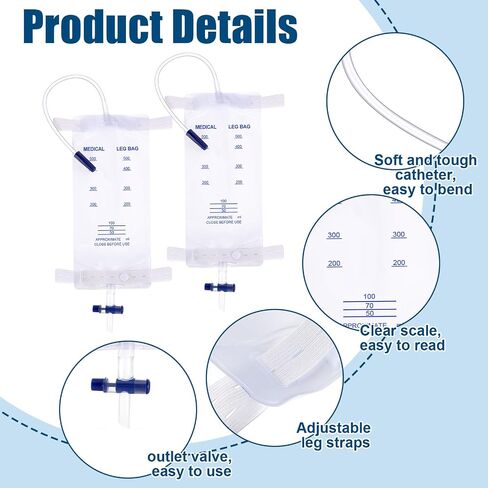 21 Pcs Male External Catheter Kits Include 14 Condom Catheters External Self-Seal 30mm 6 1000ml Urine Leg Bag Anti Slip Foley Catheter Stabilization Holder Straps for Fast and Easy Draining in Saudi Arabia