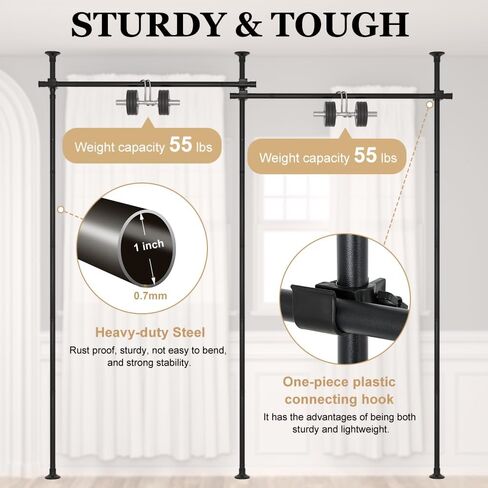 قضيب ستارة مقسم للغرفة من KELIXU، قضبان شد بدون حفر لفصل الغرفة، عرض 28-73.8 بوصة × ارتفاع 4-10 أقدام من الأرض إلى السقف، حامل شد عمودي شديد التحمل، سهل التركيب، أسود in Kuwait