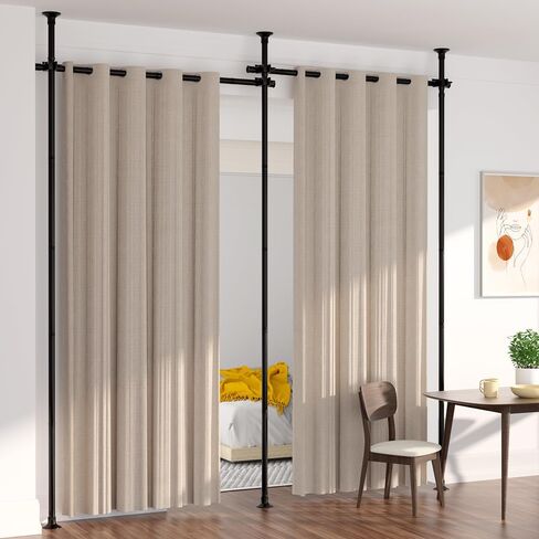 قضيب ستارة مقسم للغرفة من KELIXU، قضبان شد بدون حفر لفصل الغرفة، عرض 28-73.8 بوصة × ارتفاع 4-10 أقدام من الأرض إلى السقف، حامل شد عمودي شديد التحمل، سهل التركيب، أسود in Kuwait