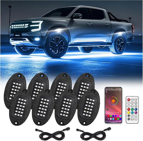 12Pods Dream Color RGB+IC LED Rock Lights, Underglow Lights kit with APP/RF Remote Control Chasing Effect, Multicolor addressable Rock Light kit Waterproof 12v for Jeep Truck SUV ATV UTV in Saudi Arabia