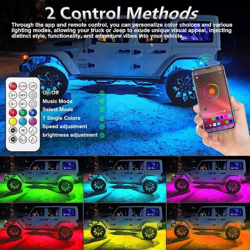 12Pods Dream Color RGB+IC LED Rock Lights, Underglow Lights kit with APP/RF Remote Control Chasing Effect, Multicolor addressable Rock Light kit Waterproof 12v for Jeep Truck SUV ATV UTV in Saudi Arabia