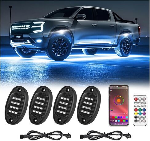 12Pods Dream Color RGB+IC LED Rock Lights, Underglow Lights kit with APP/RF Remote Control Chasing Effect, Multicolor addressable Rock Light kit Waterproof 12v for Jeep Truck SUV ATV UTV in Saudi Arabia