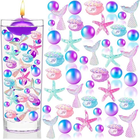 120 Pcs Mermaid Vase Filler, Summer Beach Shells Fish Tail Stelleroid Multicolor Pearl Bead for Table Centerpiece Room Home Decor in Saudi Arabia