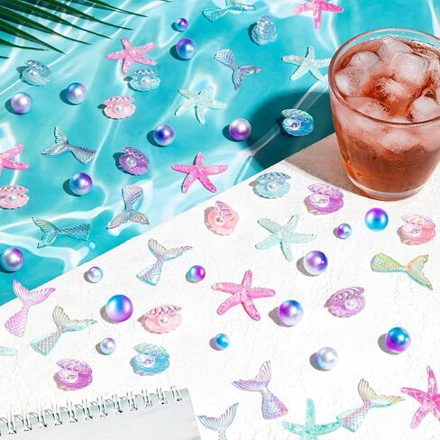 120 Pcs Mermaid Vase Filler, Summer Beach Shells Fish Tail Stelleroid Multicolor Pearl Bead for Table Centerpiece Room Home Decor in Saudi Arabia