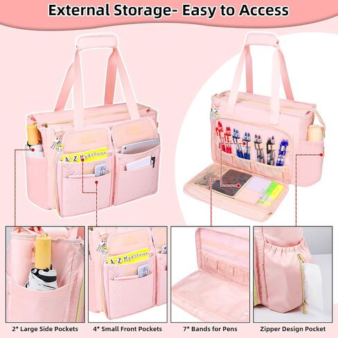 Teacher Tote Bag with 15.6 Inch Laptop Compartment, Soft Nylon Teacher Utility Bag with Multiple Pocket& Shoulder Strap, Large Work Tote Bag for Office& Teacher Supplies Organizer Women (Black) in Saudi Arabia