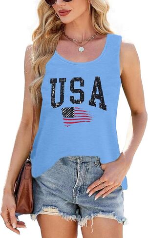 Sunflower American Flag Home of The Free Because of The Brave Tank Top Women 4th of July USA Patriotic Tee Shirt in Kuwait