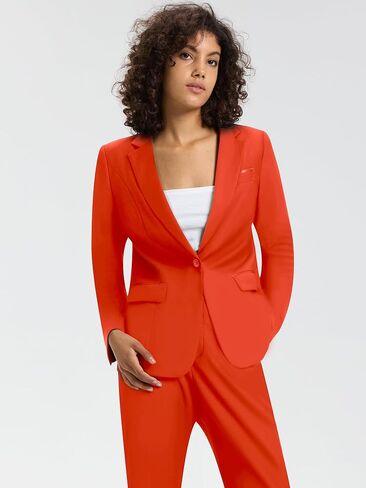 Womens 2 Piece Pants Suit Solid Notch Lapel One Button Slim Fit Blazer Jacket Elastic Waist Pants Tuxedo Set Black in Saudi Arabia