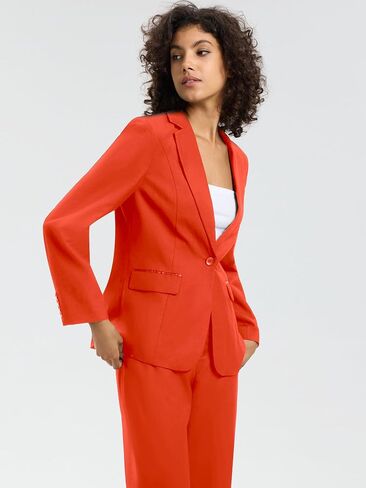 Womens 2 Piece Pants Suit Solid Notch Lapel One Button Slim Fit Blazer Jacket Elastic Waist Pants Tuxedo Set Black in Saudi Arabia
