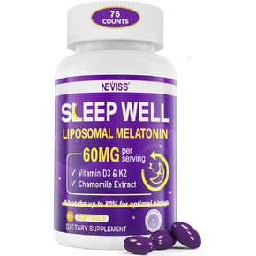 Melatonin 60mg for Adults High Dose, Supports Deep Sleep & Brain Cognition, Extra Strength Liposomal Melatonin with Vitamin D3 K2, Chamomile, for Sound Sleep Cycle, Immune & Antioxidant, 150 Softgels