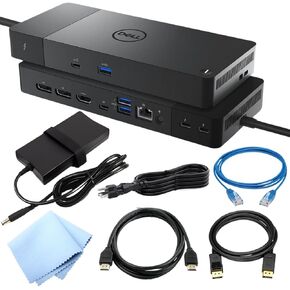 D​e​ll WD22​T​B4 Thunderbolt 4 Docking Station – Supports Dual to 4 Monitors, 11 Ports: USB-C, RJ45, DisplayPort, HDMI, USB-A – Includes 180W AC Adapter, DP Cable, HDMI Cable, Ethernet Cable & Cloth