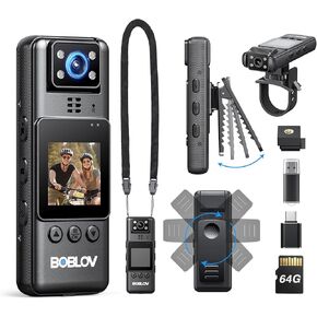 BOBLOV Body Camera with Video and Audio Recording 128G A23 Compact Bodycam up to 9 Hours Long Battery Life -360°Clips and Night Vision for Bike, Hiking, Walking Easy-to-Use