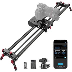 NEEWER 39.4"/100cm Motorized Camera Slider, App Wireless Control Carbon Fiber Dolly Rail Slider, Support Video Mode, Time Lapse Photography, Horizontal, Tracking and 120° Panoramic Shooting (ER1-100)