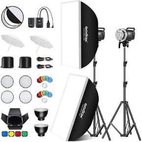 Godox MS300V 2-Pack Professional Studio Strobe Flash Light 300W Studio Flash Strobe Kit 300W GN58 0.1-1.8 S وقت إعادة التدوير 2.4 G X-SYSTEM