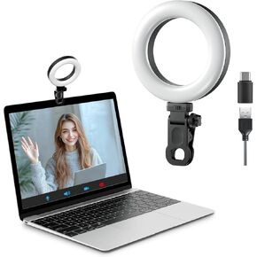 Clip-on Ring Light for Laptop Computer, Universal Phone/Tablet/Webcam Mount - Portable LED Light for Zoom Meetings, Live Streaming, Content Creation/Video Recording/TikTok