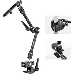 NEEWER 21" Magic Arm Camera Mount with Super Clamp, Overhead Desk Mount with 360° Dual Ball Head, 1/4" 3/8" 5/8" Stud Adapter for PA073 PA074 Phone Cage Rig DSLR Camera Monitor Video Light, UA018