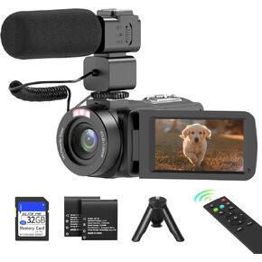 Video Camera,1080P 30MP Vlogging Camcorder with IR Night Vision, 3.0" LCD Screen, 18X Digital Zoom, Remote Control, Microphone, Mini Tripod, 2 Batteries & 32GB SD Card