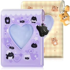 2pcs ألبوم الموثق الضوئي ، 3 بوصة صورة الأكمام ، حامل بطاقة ضوئية Mini Kpop Card Binder مع 40 جيوب وكرتون قلادة