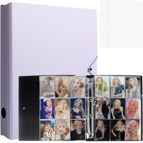 Klmnop A4 KPOP Photocard Binder ، 2x3 inch kpop photocard book with 25 pages 9 pocket و 2 free acid for polloid photo film (purple)