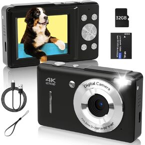 Digital Camera, 44MP FHD 1080P Camera for Kid with 16X Zoom Anti Shake, Compact Small Camera with 32GB SD Card, Digital Camera for Teens for Teens Girls Kids Adults(White)