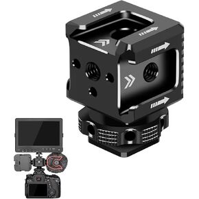 3 Port Cold Shoe Mount with 1/4"-20 Thread for Camera Cage Flash LED Monitor Microphone etc., Aluminum Camera Triple Cold Shoe Extension Bracket Compatible with Nikon, Canon, Sony..DSLR/SLR