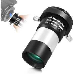 Astromania 2X Barlow Lens Upgraded 1.25 inch Metal Fully Multi Coated Telescope Accessory with M42 Thread Camera Connect Interface for Telescope Eyepiece, Telescope Barlow Lens with Filter Thread