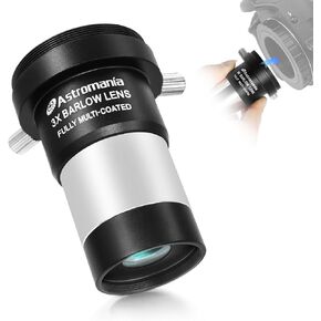 Astromania 3X Barlow Lens 1.25 inch Fully Multi Coated Metal Short Focus Barlow Lens Internal Brass Ring & Two Fixing Thumbscrews, M42 Thread Camera Connect Interface for Telescope Eyepiece