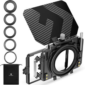 K&F Concept Matte Box, DSLR Camera Matte Box with Carbon Fiber Top Flag, with 67/72/77/82/95mm Adapter Rings for 4x5.65 ND UV Filter/Circular Filter
