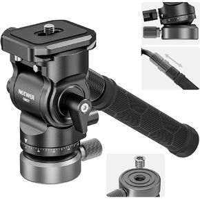 NEEWER Tripod Fluid Head with +/-10° Leveling Base(37mm Dia.), Metal Pan Tilt Head with Arca Type QR Plate, Telescopic Handle for Compact Video Camera DSLR Camera, Max Load 8.8lb/4kg, GM27