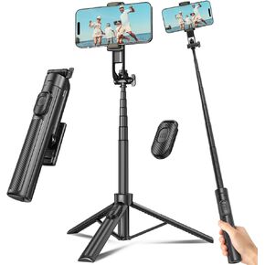 Selfie Stick Travel Tripod for Cell Phone with Remote Control and Phone Holder, Extendable Selfie Stick for iPhone, iPhone Tripod for Video Recording, 63 Inch, Black