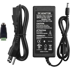 12V 5A Power Supply Adapter, AC 100-240V to DC 12V Transformer, for CCTV Security Surveillance Cameras, Router, LED Strip Light, with Female Plug Connector Terminal, UL-Listed, by CENTROPOWER
