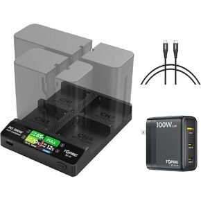 Accsoon Toprig 4-Channel NP-FZ100 Battery Charger, PD 60W Fast Charger, Battery Charger Station with LCD for ZV-E1, ZV-E10 II, FX3, A1, A9 II, A7C, A7R IV, A7R V, A7S III, A6600, A6700 Battery