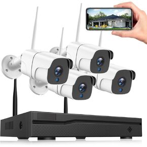 Wireless Security Camera System with 8CH 4K NVR & 4x 2MP Night Vision WiFi Cameras - Expandable to 8 Cameras, Indoor/Outdoor Security, Motion Detection Alerts, H.265+ Encoding, 24/7 Recording (No HDD)