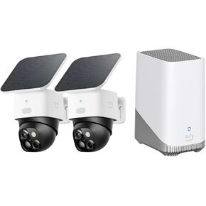 eufy Security SoloCam S340 2-Cam Pack with HomeBase S380 (HomeBase 3), Solar Security Camera, Wireless Outdoor Camera, 360° Pan & Tilt Surveillance, No Monthly Fee, HomeBase S380 Compatible