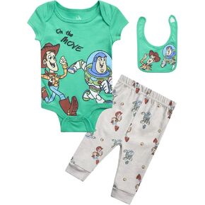 Disney Baby Boys' Outfit Set - 3 Piece Newborn Essentials Gift Set with Bodysuit, Pants, and Bibs (Infant Sizes:0-9M)